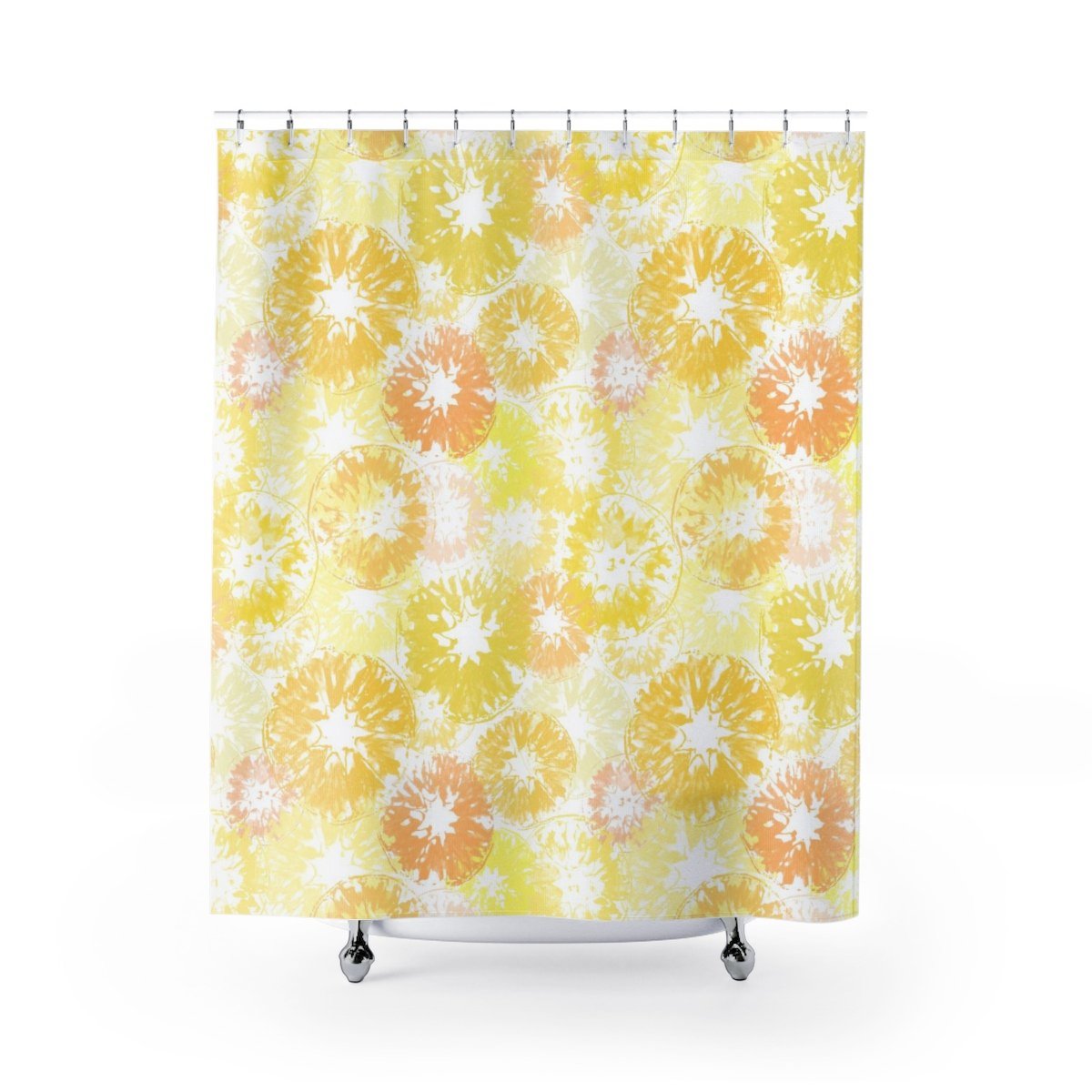 orange and white shower curtain