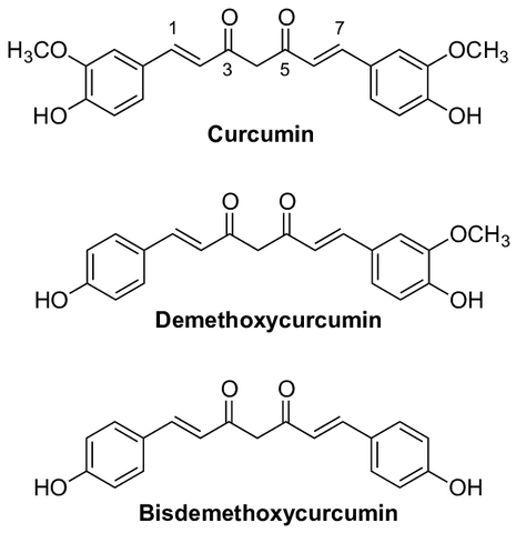 Chemical structure of curcuminoids curcumin demethoxycurcumin and bisdemethoxycurcumin