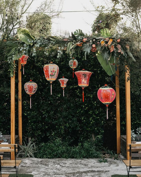 Chinese Wedding Banquet Decorations, Red Lanterns Ceremony Backdrop