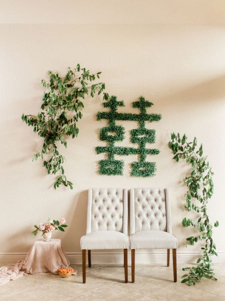 Modern Chinese Wedding Banquet Decorations, Greenery for Double Happiness Sign