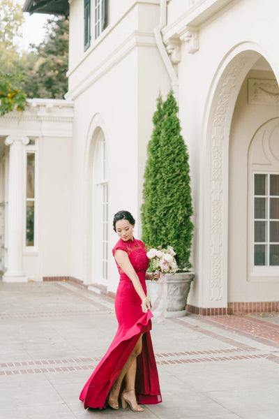 Modern Cheongsam Qipao Dress For Your Chinese Wedding Inspiration, Wine Red Amal Dress