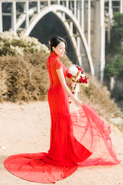 Modern Cheongsam Qipao Dress For Your Chinese Wedding Inspiration, Red Chloe Mermaid Dress