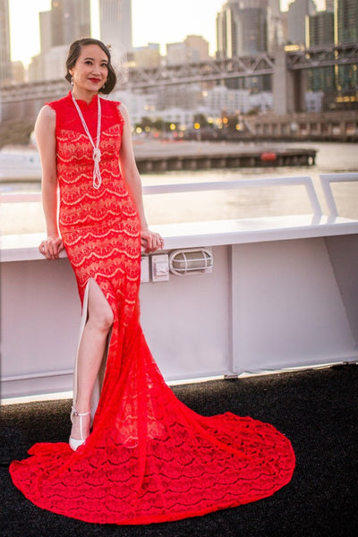 Modern Cheongsam Qipao Dress For Your Chinese Wedding Inspiration, Red Lace Vintage Chinese Wedding Dress