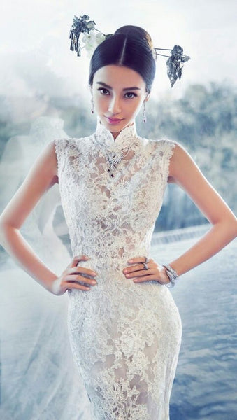 Modern Cheongsam Qipao Dress For Your Chinese Wedding Inspiration, Lace Chinese Wedding Dress 