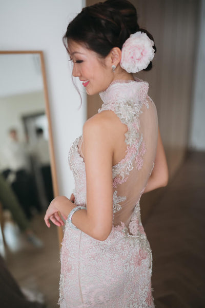 Modern Cheongsam Qipao Dress For Your Chinese Wedding Inspiration, Pink Lace Chinese Wedding Dress