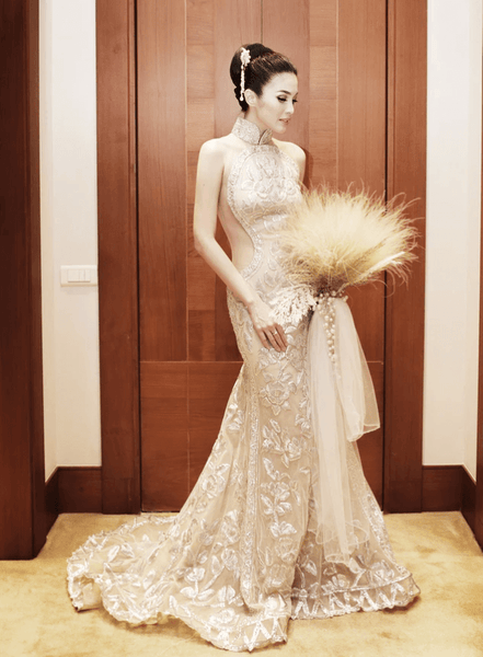 Modern Cheongsam Qipao Dress For Your Chinese Wedding Inspiration, Gold Royal Chinese Wedding Dress