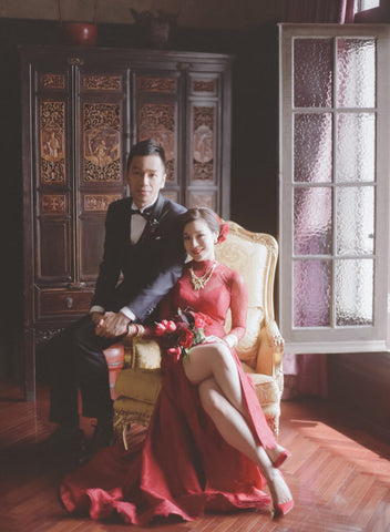 Modern Cheongsam Qipao Dress For Your Chinese Wedding Inspiration, Lace Wine Red chinese wedding dress