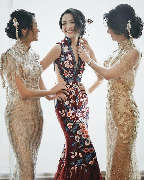 Modern Cheongsam Qipao Dress For Your Chinese Wedding Inspiration, Wine Red Chinese Wedding Dress