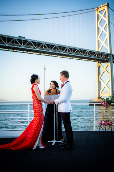 Modern Asian American Wedding with a Custom Lace Wedding Cheongsam