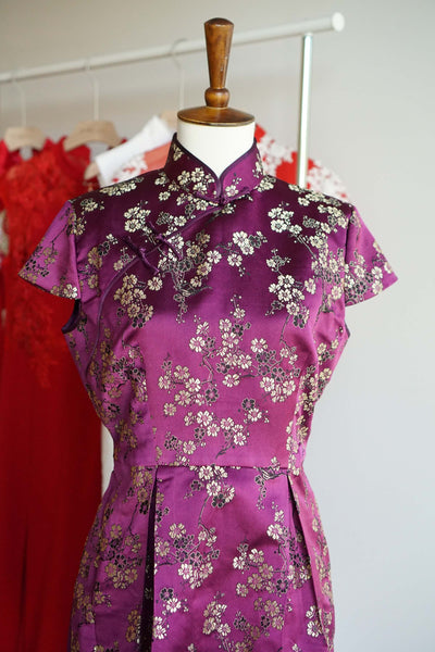 Purple Chinese Dress, Purple Cheongsam Wedding Dresses, East Meets Dress 