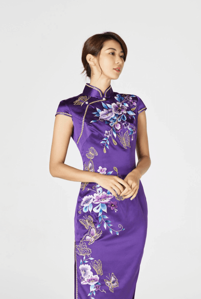 Purple Chinese Dress, Purple Cheongsam Wedding Dresses, East Meets Dress 