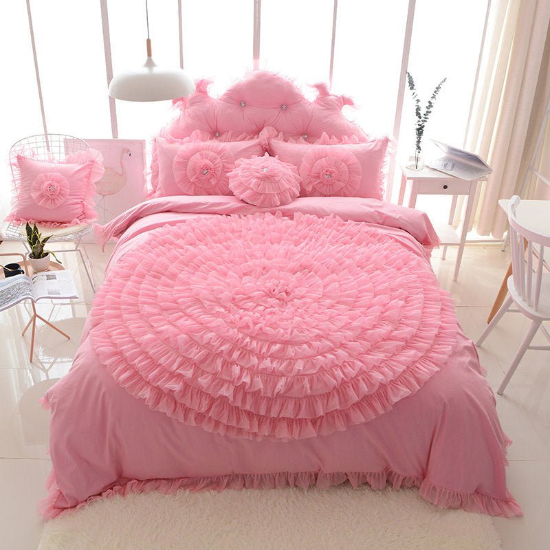 Korean Princess Style Lace Flower Fold Lace Design Duvet Cover Bed