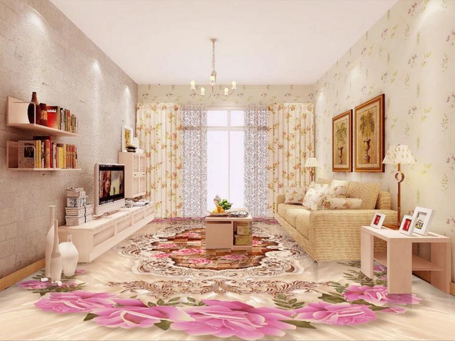 Custom 3d Flooring Murals Photo Floor Wallpapers For Living Room Bedroom Rose Pattern Romantic 3d Wallpaper Walls