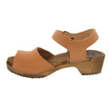 SAGA Swedish Wood Peep-Toe Adjustable Clog Sandals in Cognac Veg-Tan Leather