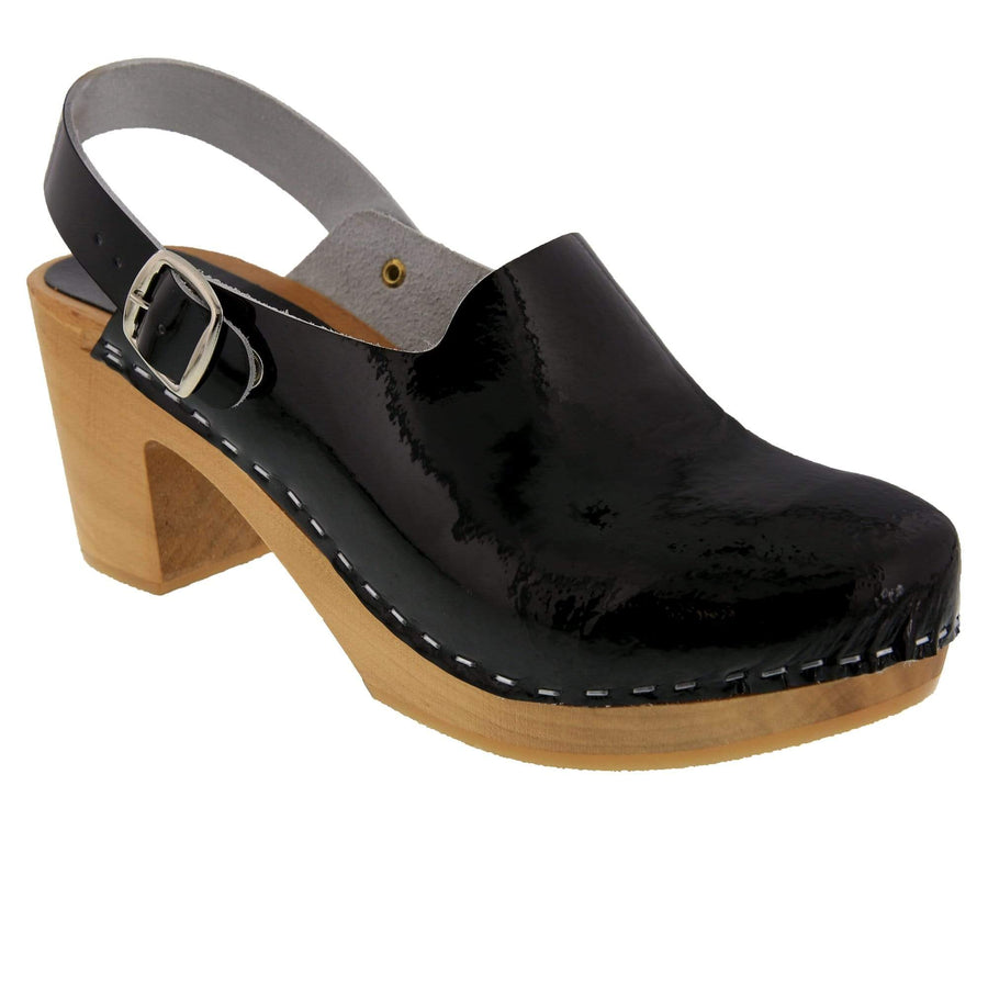 BJORK 754401-2-36 BJORK SVEA Wood Fashion Clog Sandals in Patent Leather Black / EU-36