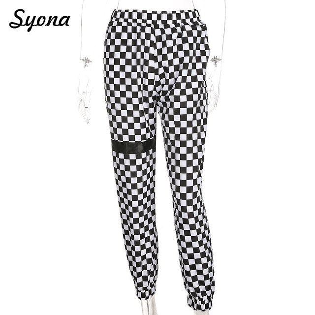 black and white pants checkered