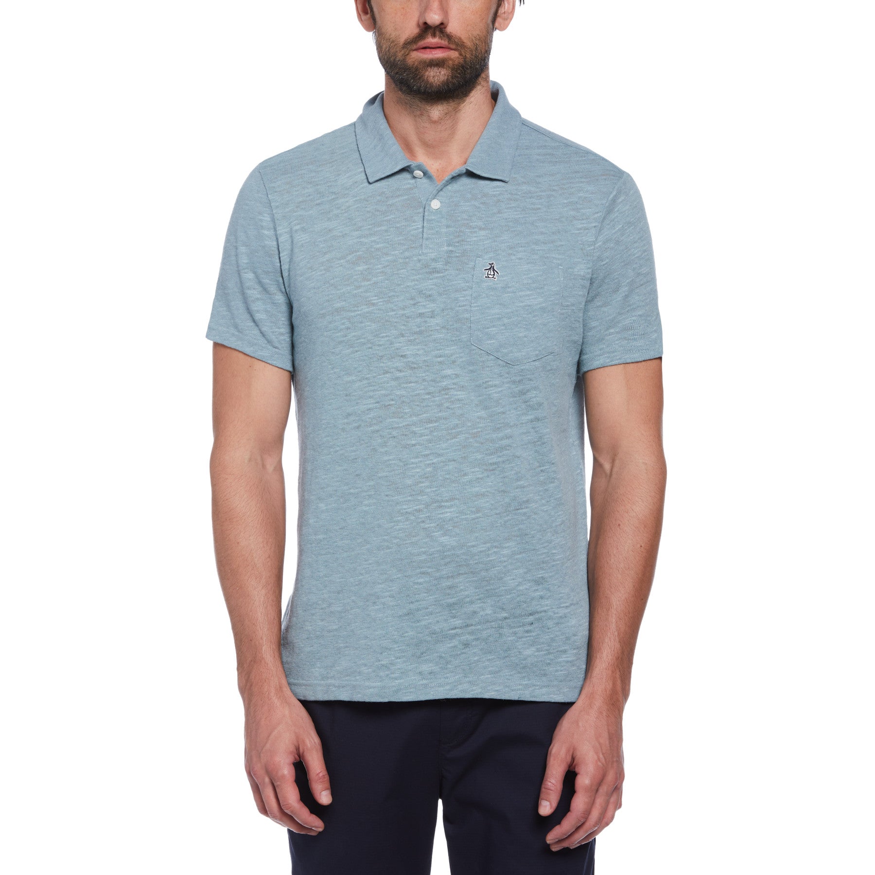 Linen Cotton Slub Short Sleeve Polo Shirt In Tourmaline