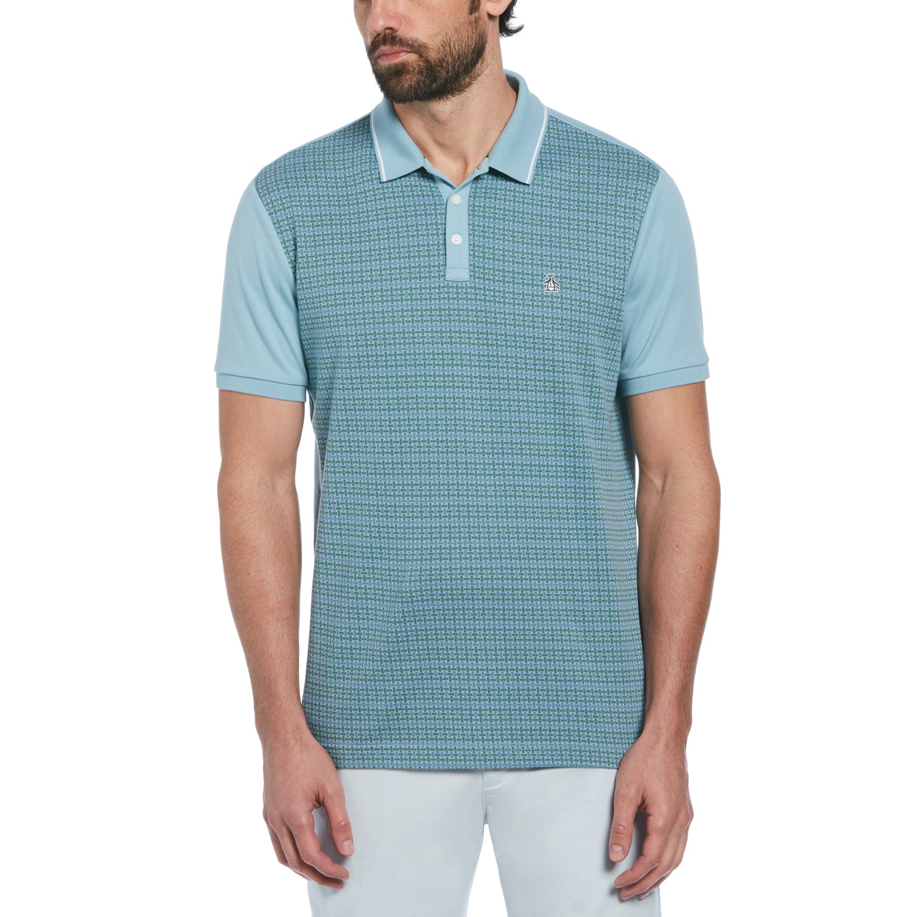 Jacquard Front Basketweave Pattern Short Sleeve Polo Shirt In Tourmaline