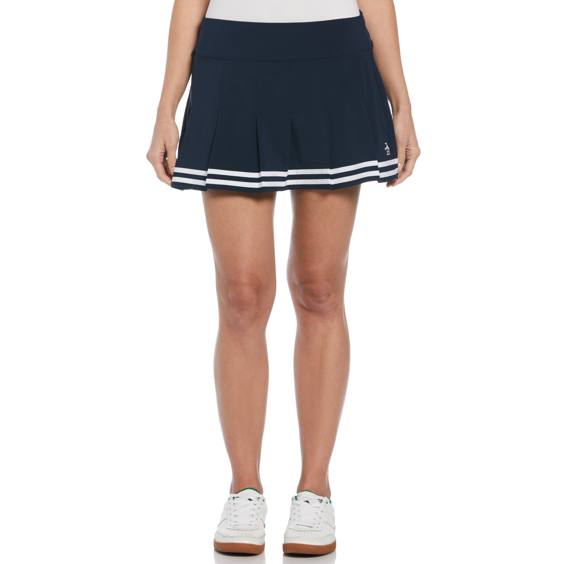 Women’s 13" Contrast Hem Pleated Tennis Skort In Black Iris/Bright White