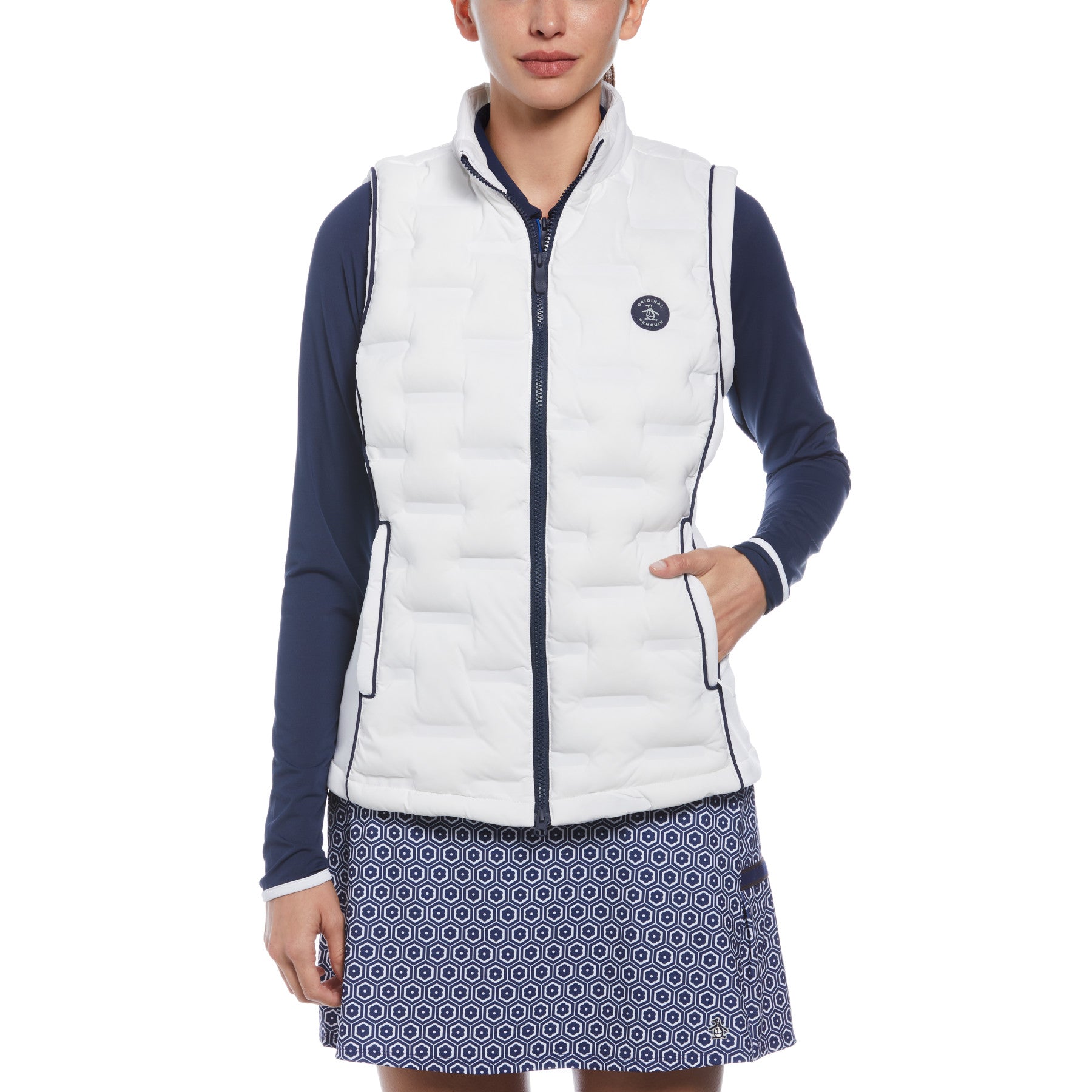 Women’s Insulated Woven Golf Sleeveless Vest In Bright White