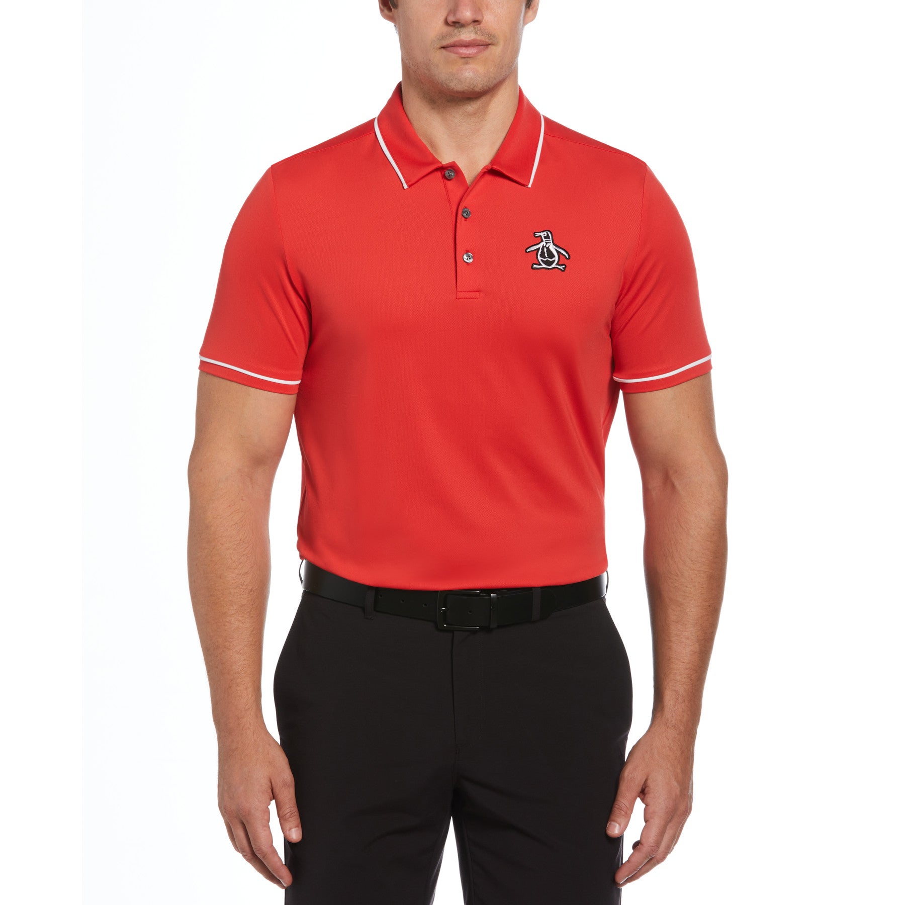 Oversized Pete Tipped Short Sleeve Golf Polo Shirt In Poinsettia