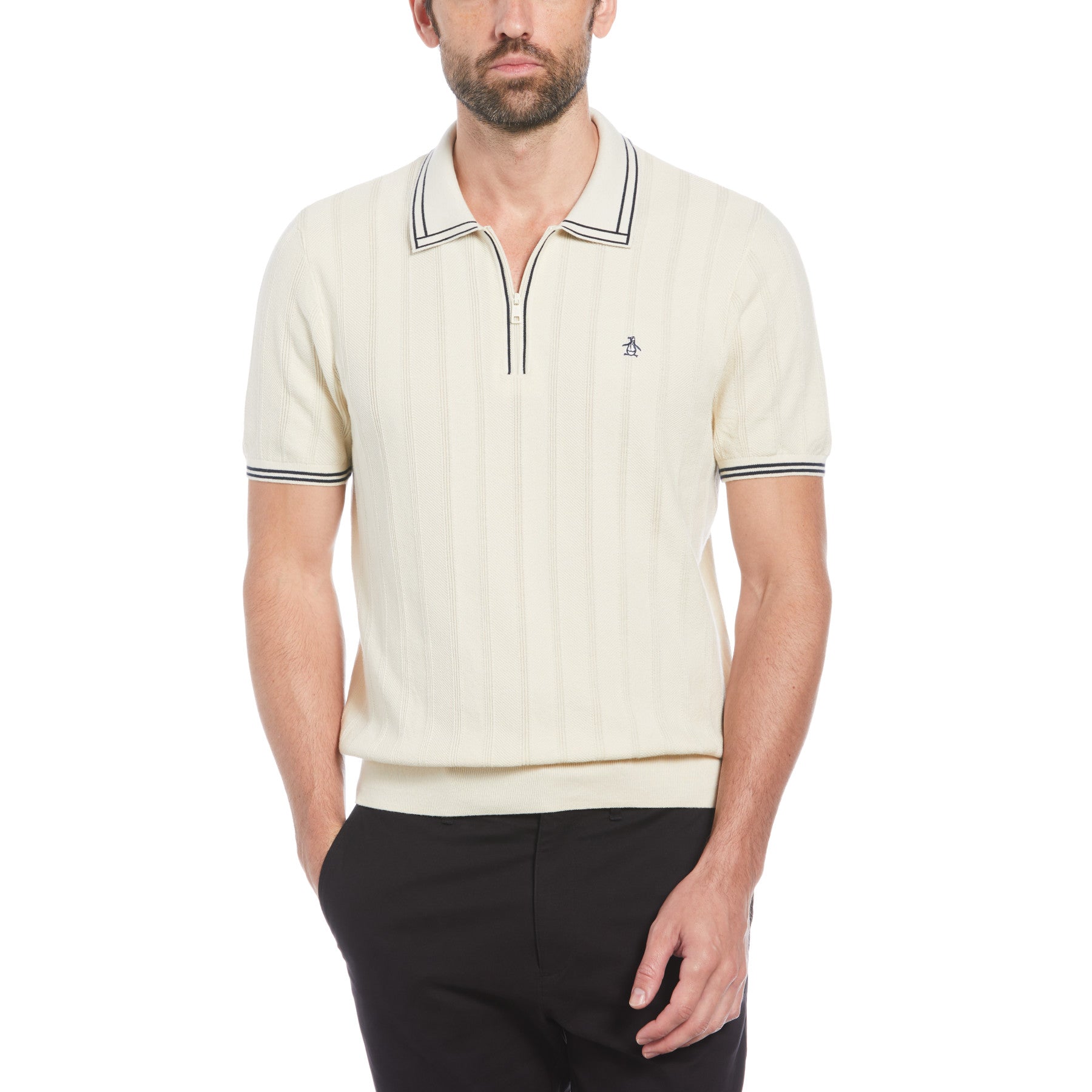 Cashmere-Like Cotton Tipped Short Sleeve Polo Shirt Sweater In Birch