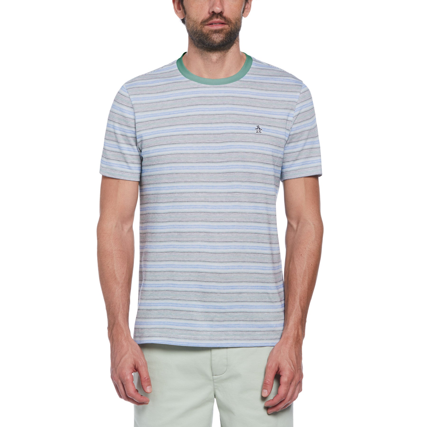 Birdseye Pique Striped T-Shirt In Antique Green