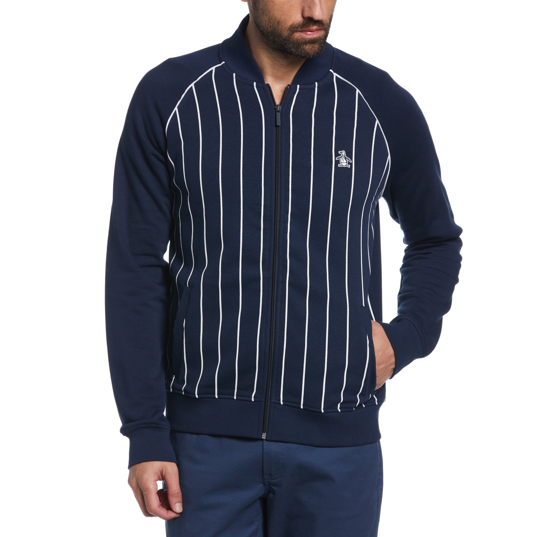 Stripe Fleece Track Jacket In Dress Blues | Outlet