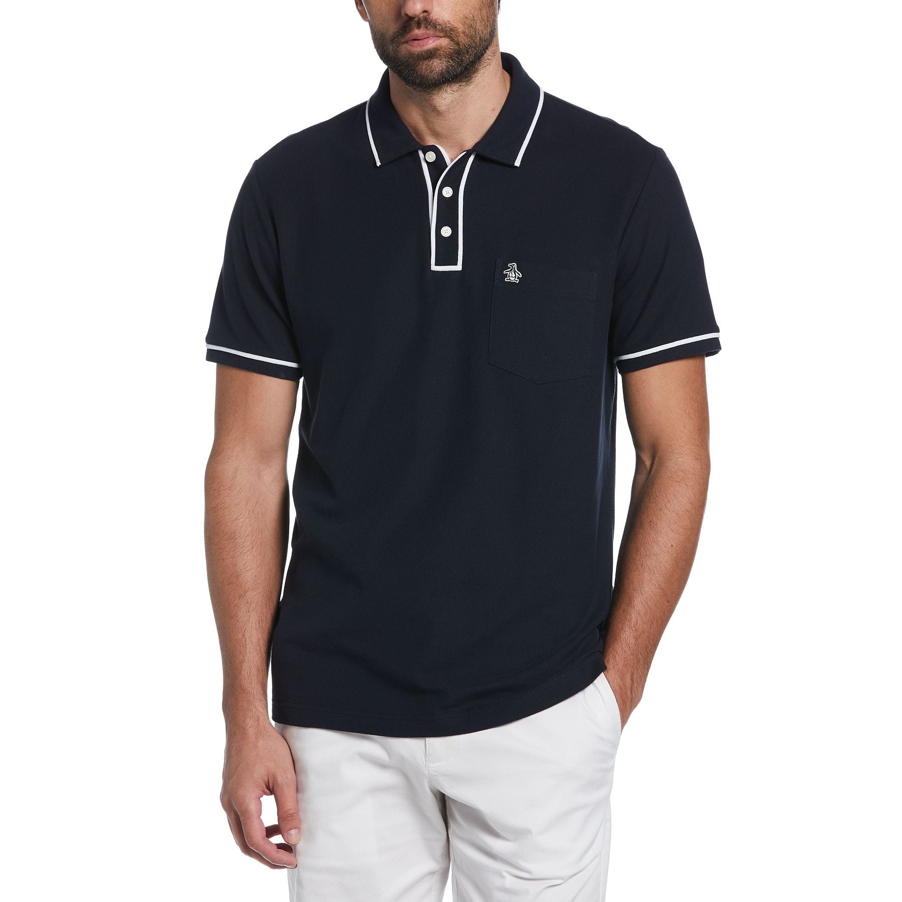 The Earl Organic Cotton Pique Polo Shirt In Dark Sapphire