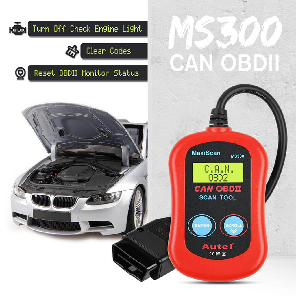 Check Emission Monitor Status Diagnostic Scan Tool Autel MaxiScan MS300 OBD2 Scanner Code Reader Read/ Erase Fault Codes Turn Off Check Engine Light 
