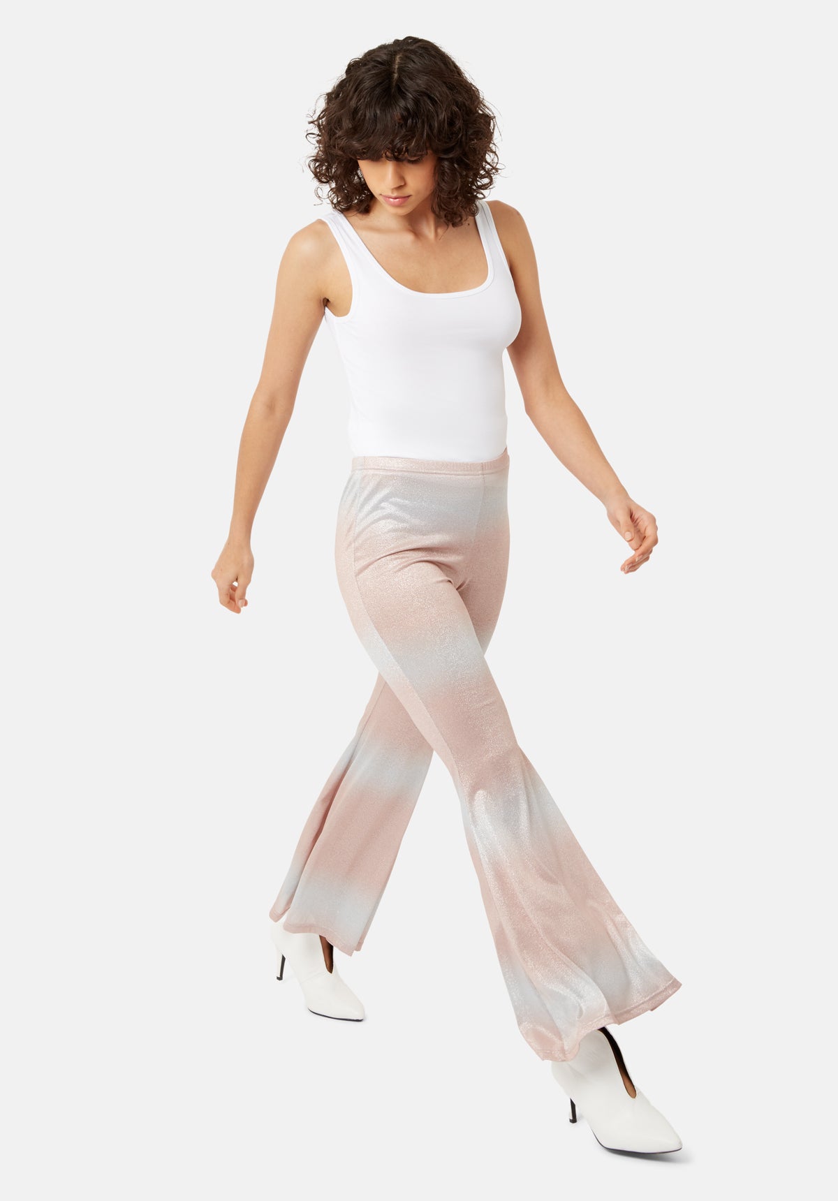 Flaunt and Flare Metallic Fitted Trouser in Pink and Silver