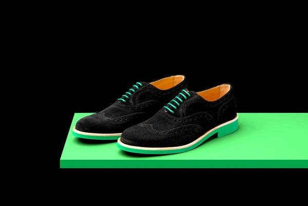 Mens Black \u0026 Green Suede Wingtip Dress 