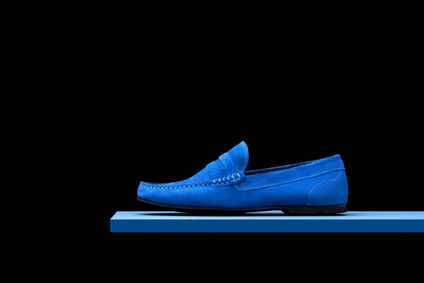 mens blue suede driving shoes
