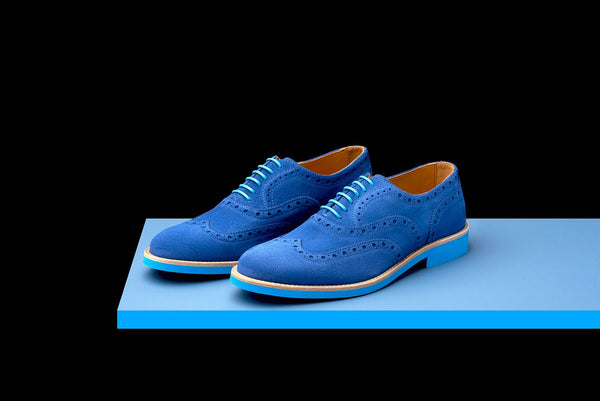 Mens Blue Suede Wingtip Dress Shoes 