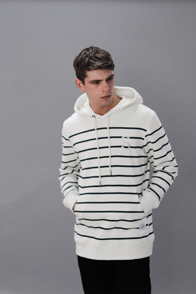 Striped pull over hood