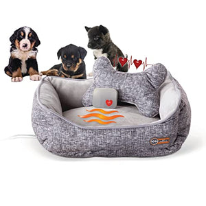 Mother's Heartbeat Heated Dog Bed with Bone Pillow Puppy Toy Gray 11 X 13 Inches