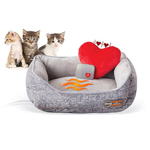 Mother's Heartbeat Heated Dog Bed with Bone Pillow Puppy Toy Gray 11 X 13 Inches