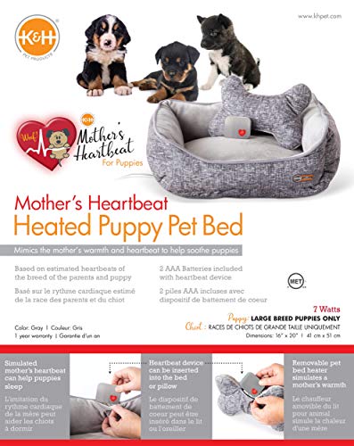 Mother's Heartbeat Heated Dog Bed with Bone Pillow Puppy Toy Gray 11 X 13 Inches