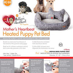 Mother's Heartbeat Heated Dog Bed with Bone Pillow Puppy Toy Gray 11 X 13 Inches