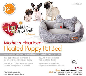 Mother's Heartbeat Heated Dog Bed with Bone Pillow Puppy Toy Gray 11 X 13 Inches