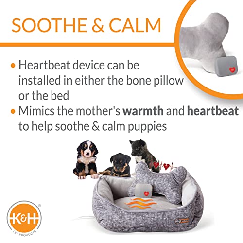 Mother's Heartbeat Heated Dog Bed with Bone Pillow Puppy Toy Gray 11 X 13 Inches