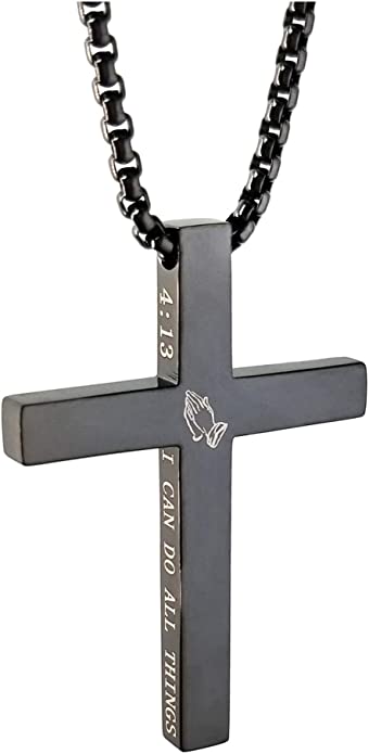 KouGeMou Cross Necklace Stainless Steel Necklace Religious Bible Verse Pendant Crucifix Necklace...