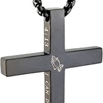 KouGeMou Cross Necklace Stainless Steel Necklace Religious Bible Verse Pendant Crucifix Necklace...