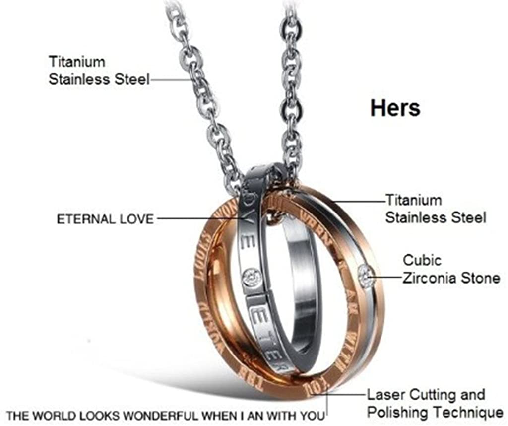 Feraco His Hers Matching Set Necklace For Couples Titanium Stainless Steel Promise Love Pendant Necklaces Gifts for Anniversary