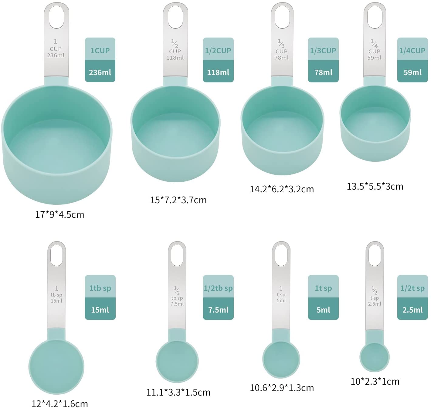 (final Clearance)Measuring Spoons Measuring Cups Classic Set Measuring Cup Measuring Spoon 8 Piece Set Stainless Steel Handle Measuring Cup Measuring