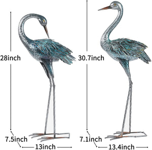 Kicust Garden Crane Statue for Outdoor, Blue Heron Decoy Garden Sculptures and Statues, Metal Bird Yard Art for Lawn Patio Decor, Set of 2