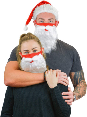 (2 Pack) Encased Face Mask Funny Bearded Holiday Santa Costume for Adults for Christmas 2021 (One size fits all)