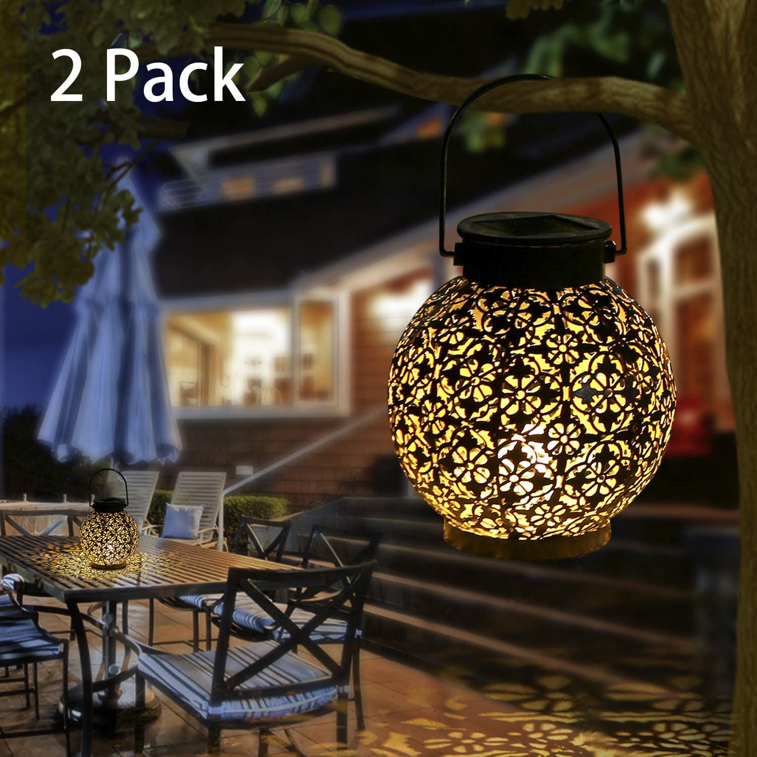 1 Pack Solar Lanterns Outdoor Hanging Solar Lights Decorative Garden Lights Metal Waterproof Table Lamp for Patio Porch Backyard Pathway