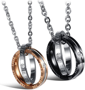 Feraco His Hers Matching Set Necklace For Couples Titanium Stainless Steel Promise Love Pendant Necklaces Gifts for Anniversary