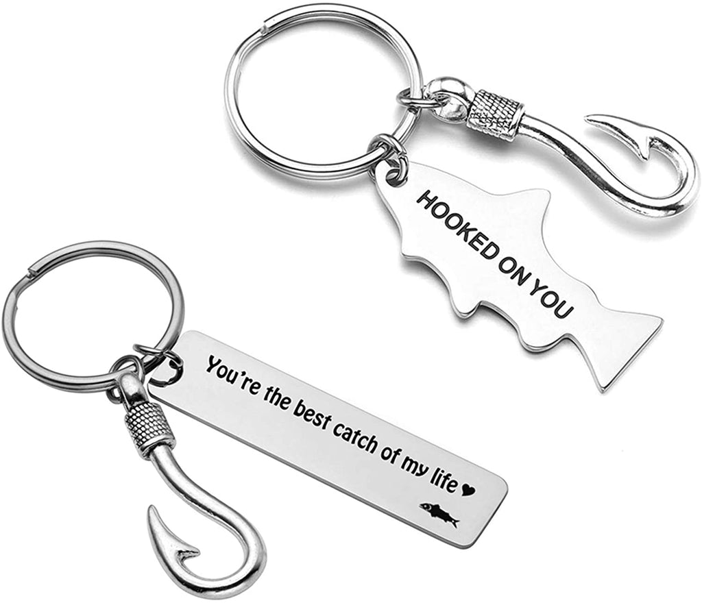 Zysta 2pcs Couples Gifts Couples Keychains Gifts for Him and Her Anniversary Hook on You Best Catch Fish Cute Gifts for Boyfriend Girlfriend Jewelry C